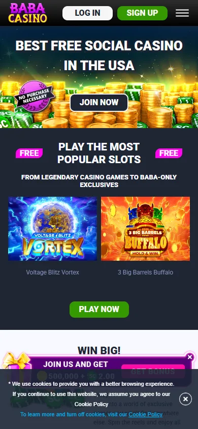 Baba Casino mobile view showing the responsive design on a smartphone