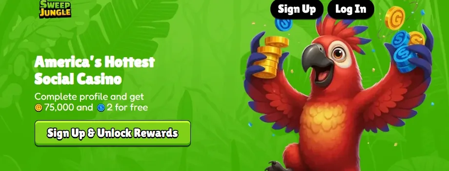 Sweep Jungle promotions page displaying welcome bonus and ongoing offers